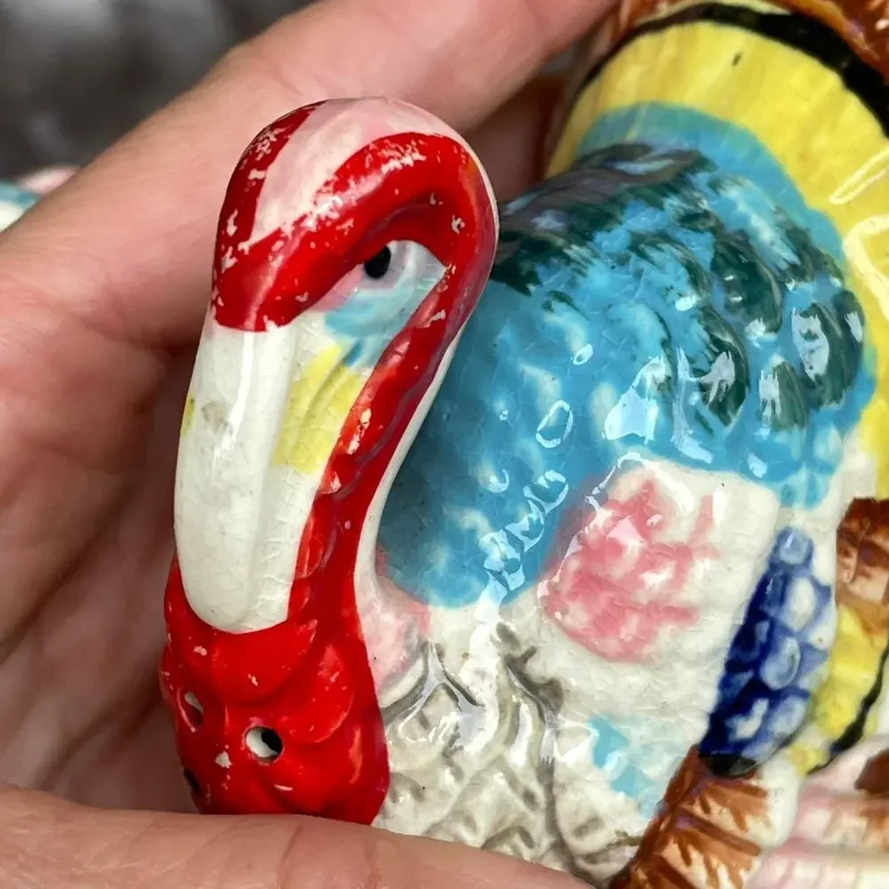 Vintage Turkey Salt & Pepper Shakers Thanksgiving Hand Painted Japan Chase READ